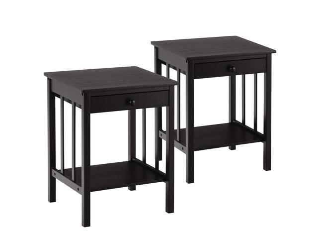 2pcs Bamboo Nightstand End Table Drawer Storage Shelf Side Multipurpose Newegg Com