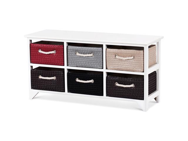 Wicker Basket Storage Unit Chest Wooden Frame 6 Drawer Baskets