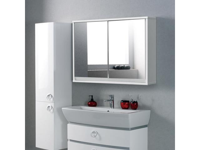 Wall Mounted Bathroom Storage Cabinet Double Mirror Door Organizer Shelf White Newegg Com