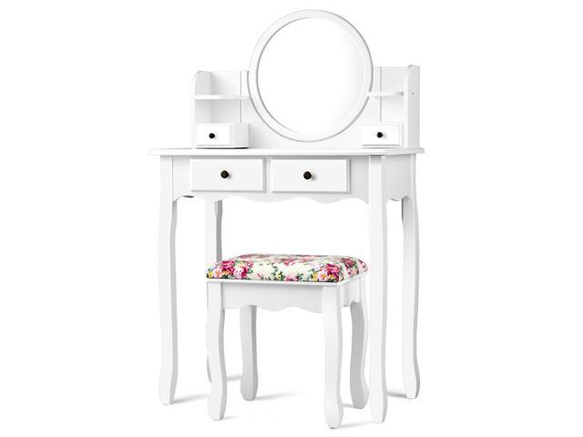 Makeup Vanity Table Set W Drawers Oval Mirror Girls Dressing For Kids Gift Newegg Com