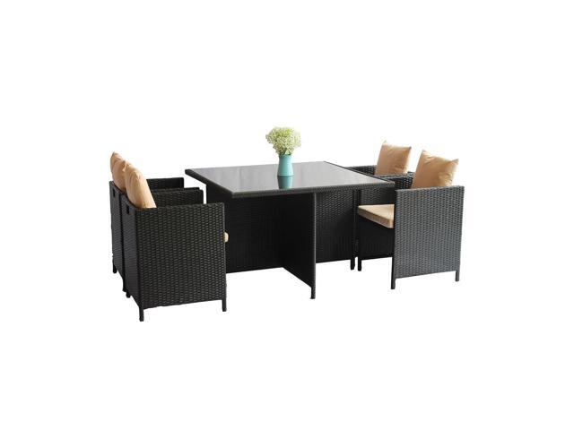 Maxon 5 Pcs Rattan Cube Garden Furniture Set Outdoor Wicker Desk Maxon 5 Pcs Rattan Cube Garden Furniture Set Outdoor Wicker Desk And Chairs Dining