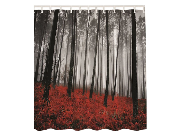 Fall Trees Red Grass Shower Curtain Polyester Fabric Pattern