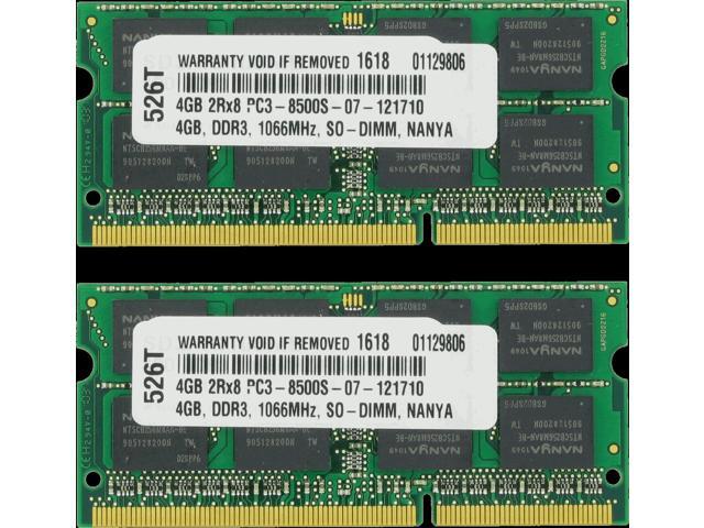 New 8GB 2X 4GB Memory Sodimm PC3-8500 DDR3-1066MHz