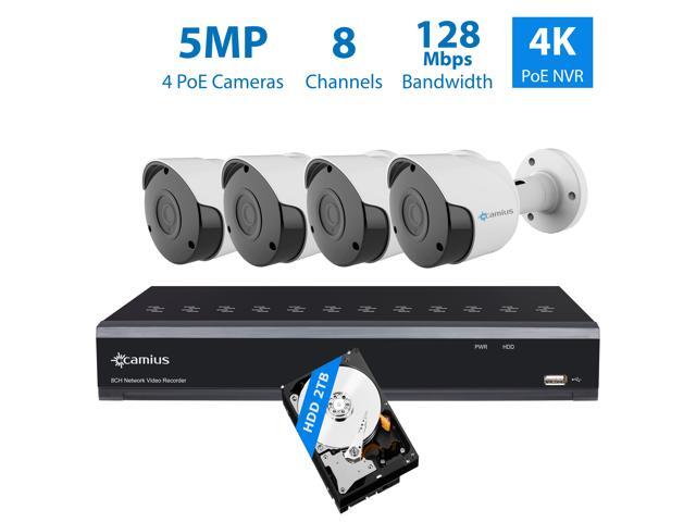 Camius UHD 4K 8 Channel NVR PoE Security IP Camera System (2TB HDD & 4x 5MP Wired Outdoor IP Bullet Cameras)
