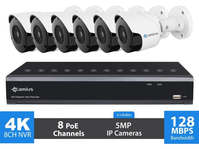 Camius Ultra HD 4K 8 Channel PoE NVR Security IP Camera System (6x 5MP Bullet POE Cameras)