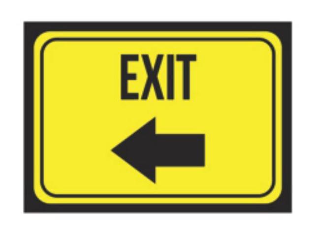 Aluminum Metal Exit Left Arrow Print Bright Yellow Black Poster