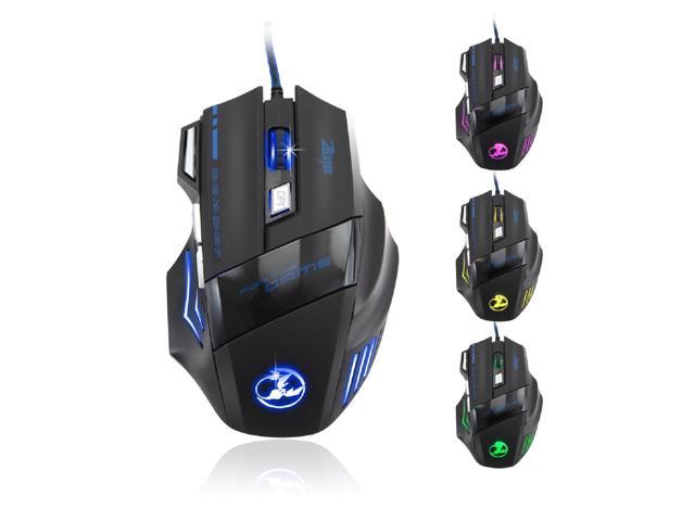 New version zelotes 7200 dpi 7 buttons led optical usb wired gaming mouse mice for gamer pc mac free