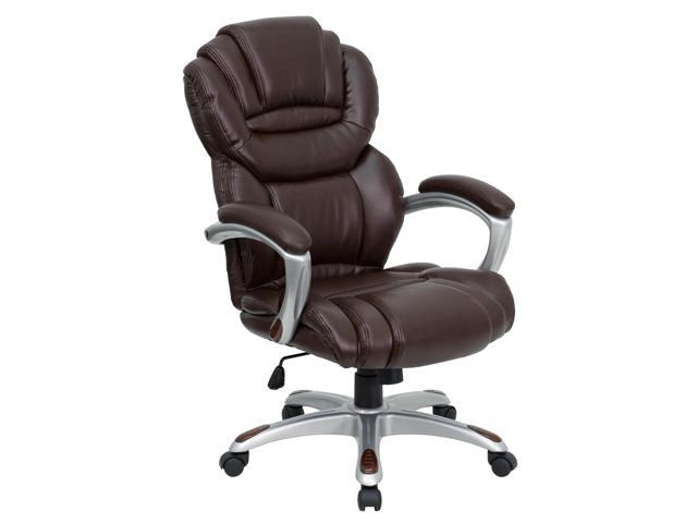 High Back Brown Leather Executive Swivel Chair with Arms - Newegg.com
