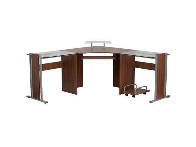 Teakwood Laminate Corner Desk With Pull Out Keyboard Tray And Cpu Teakwood Laminate Corner Desk With Pull Out Keyboard Tray And Cpu Cart