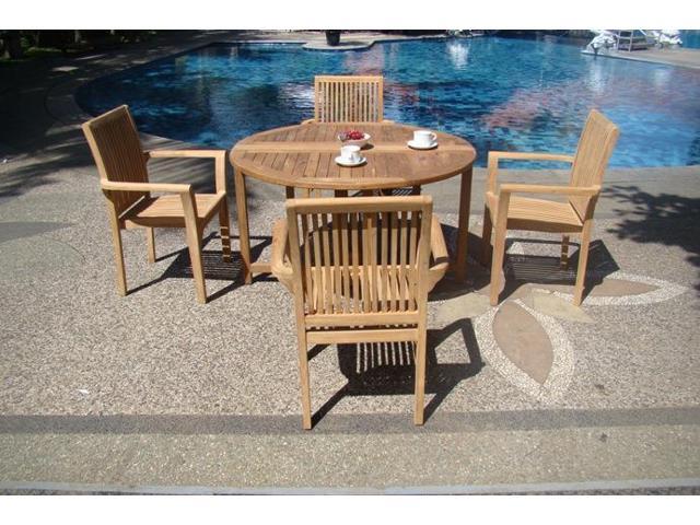 Wholesaleteak 5 Pc Luxurious Grade A Teak Dining Set 48 Round Butterfly Table And 4 Lua Stacking Arm Chairs Nedslu3 Newegg Com