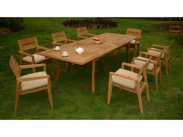 Wholeteak 9 Pc Luxurious Grade A Teak Dining Set 118 Rectangle Table And 8 Stacking Vellore Arm Chairs Nedsvlc Newegg Com