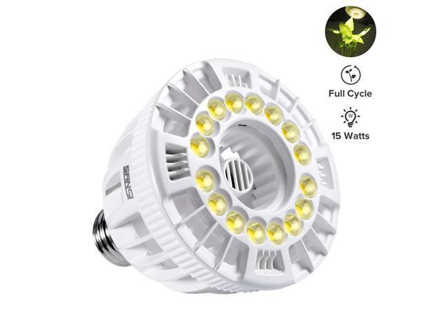 SANSI Full Spectrum Grow Light, 15W, Ceramic Heat Dissipation, Non-Dimmable, E26 Plant Light for Garden, Greenhouse, Indoor Use