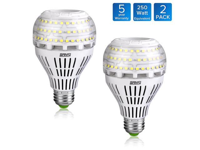 27W (250 Watt Equivalent) A21 Omni-directional Ceramic LED Light Bulbs, 4000 Lumens, 5000K Daylight, E26 Medium Screw Base Floodlight Bulb, Home Lighting, 5-year Warranty, Non-dimmable, SANSI (2 PACK)