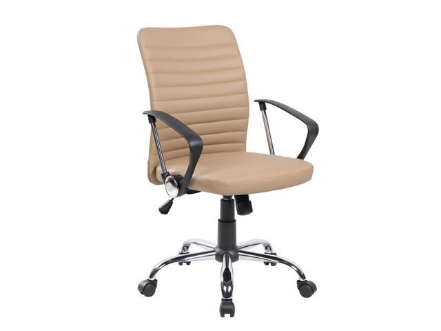 United Seating Uoc 8182 Bg Economic Modern Pu Leather Home Office Desk Chair With Chrome Polypropylene Armrest Brown Newegg Com