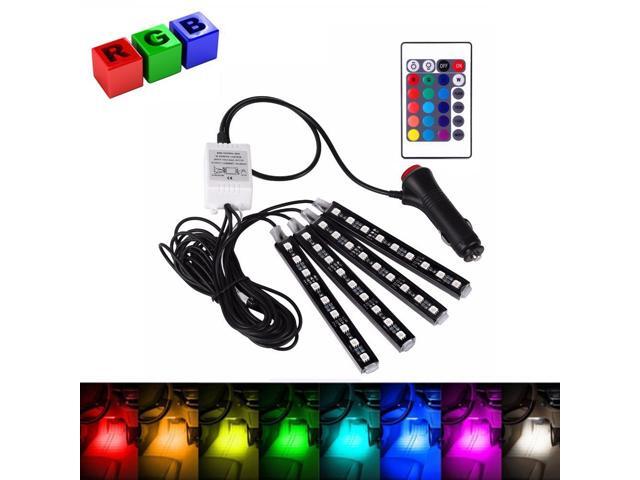 4pc 9LED Colorful RGB Remote Control Car Interior Floor Atmosphere Light Strip P