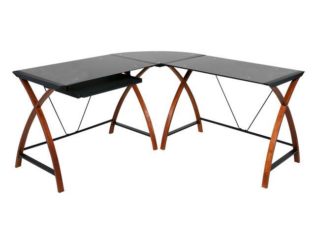 50 Jn15l05 Onespace Modern L Shaped Glass And Wood Desk Newegg Com