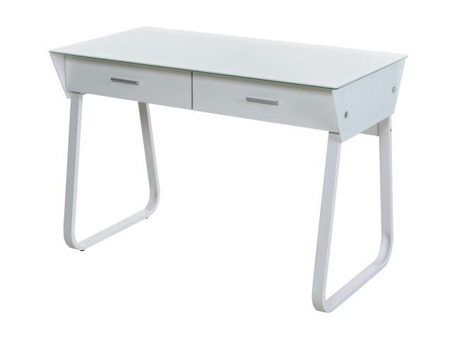 50 Jn1301 Ultramodern Glass Computer Desk With Drawers White