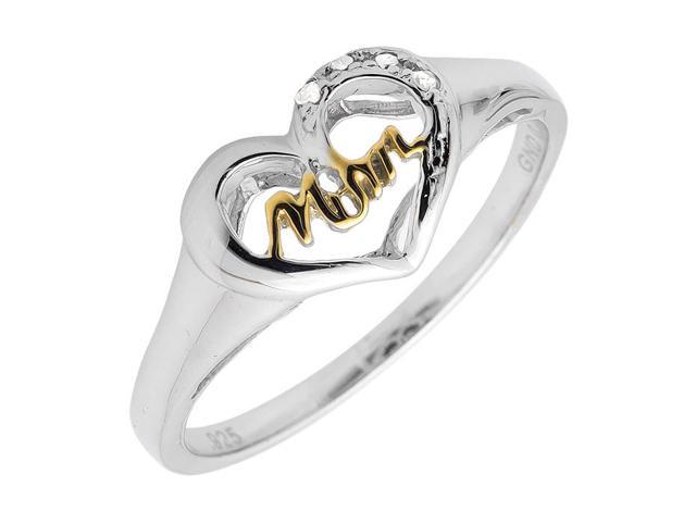 White Gold Finish Heart MOM word spell Diamond Ring 0.02ct. - Newegg.com