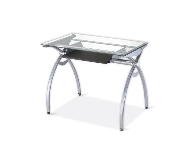 Techni Sport Arcadia Compact Gaming Desk Clear Tempered Glass With Silver Frame Newegg Com