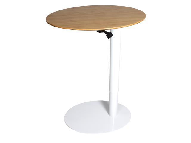 Oval Height Adjustable Café Table Gas Piston White Base With Light Bamboo Top