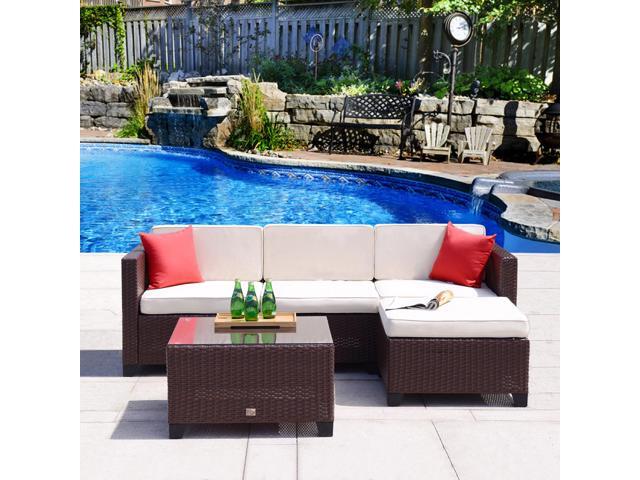 Cloud Mountain 5pc Rattan Wicker Sofa Set Cushioned Sectional Cloud Mountain 5pc Rattan Wicker Sofa Set Cushioned Sectional Outdoor Garden Patio Furniture Cocoa Brown