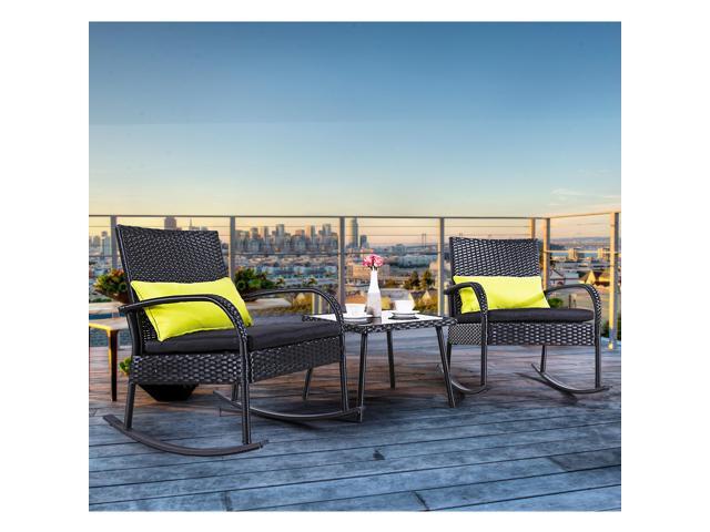 Cloud Mountain Outdoor 3 Piece Rocking Chair Set Wicker Rattan Cloud Mountain Outdoor 3 Piece Rocking Chair Set Wicker Rattan Bistro Furniture Two