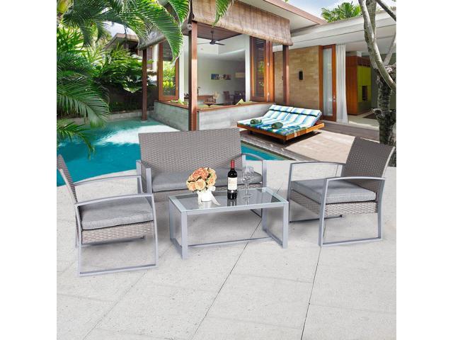 Cloud Mountain 4 Pc Wicker Furniture Set Cushioned Outdoor Cloud Mountain 4 Pc Wicker Furniture Set Cushioned Outdoor Conversation Love Seat Patio Steel Rattan