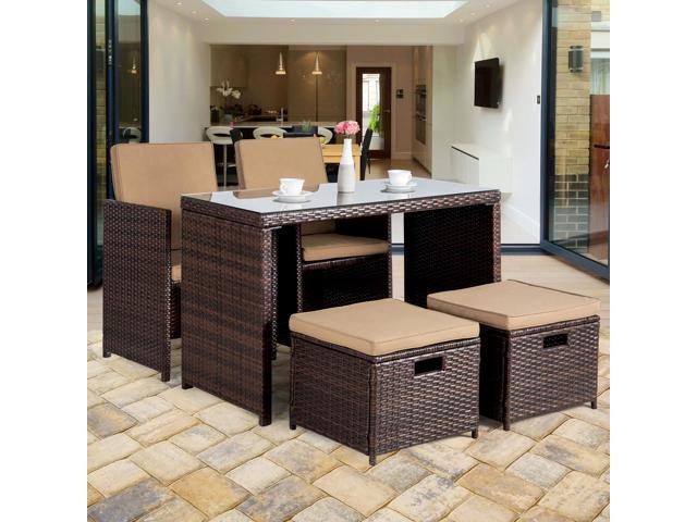 Cloud Mountain 5 Piece Wicker Furniture Bar Set Dining Cushioned Cloud Mountain 5 Piece Wicker Furniture Bar Set Dining Cushioned Patio Outdoor Rattan