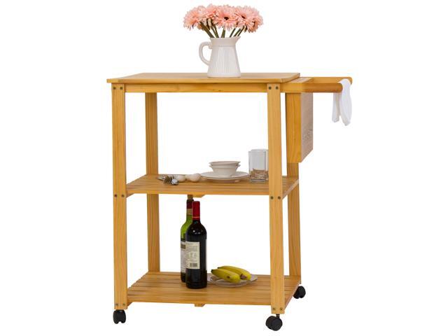 3 Tire Natural Wood Kitchen Utility Cart Work Island Portable W 3 Tire Natural Wood Kitchen Utility Cart Work Island Portable W Cutting Board