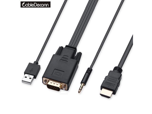 Cabledeconn VGA Male To VGA HDMI Female 2In1 Adapter Converter For Desktop Laptop VGA Graphics Card With Micro USB Power Cable And Audio 3.5 mm Black 