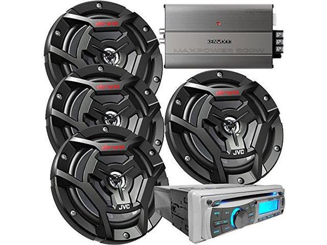 2 Pairs JVC CS-DR6200M 100W 6.5/" Speakers+Gravity MGR-208BT 300W Marine Receiver