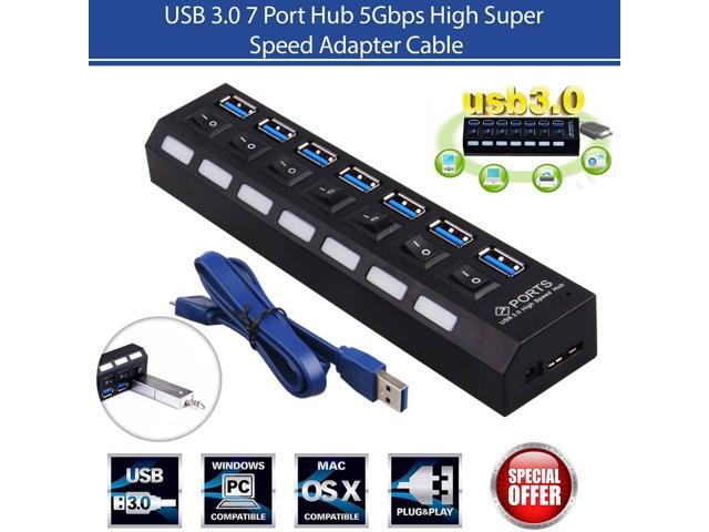 7port 5Gbps USB 3.0 HUB With Power On Off Switch High Speed Adapter Cable For PC