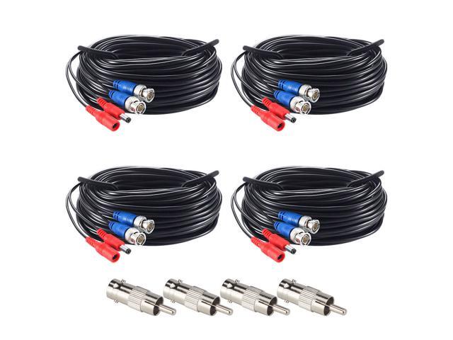 4 x 25 ft BNC Video and Power Cable Wire Cord Connector for CCTV Security Camera