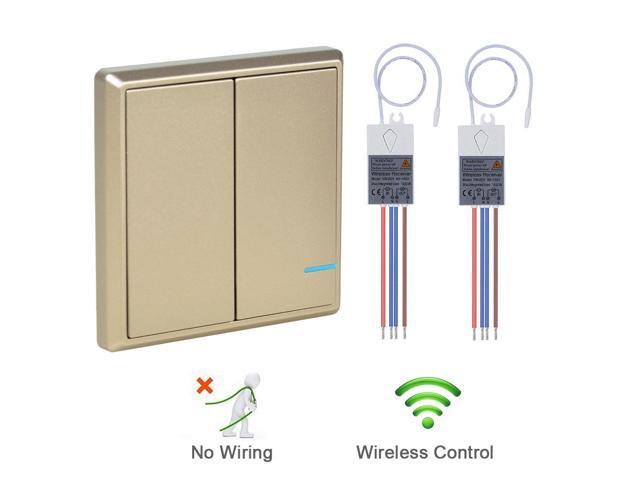 Greencycle 2 Gang Gold Plate Wireless Light Switch With 110v Receiver Kit Outdoor 1600ft Indoors 130ft Remote Ceiling Lamp Led Bulb Ip54