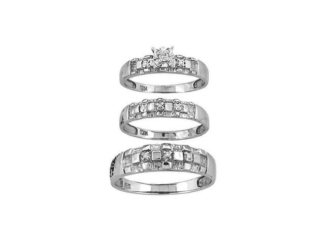 10kt White Gold His And Hers Round Diamond Solitaire Matching Bridal Wedding Ring Band Set 18