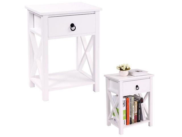 Set Of 2 Finish Nightstand Bedside Table Shelf Bedroom White End Set Of 2 Finish Nightstand Bedside Table Shelf Bedroom White End Side Storage