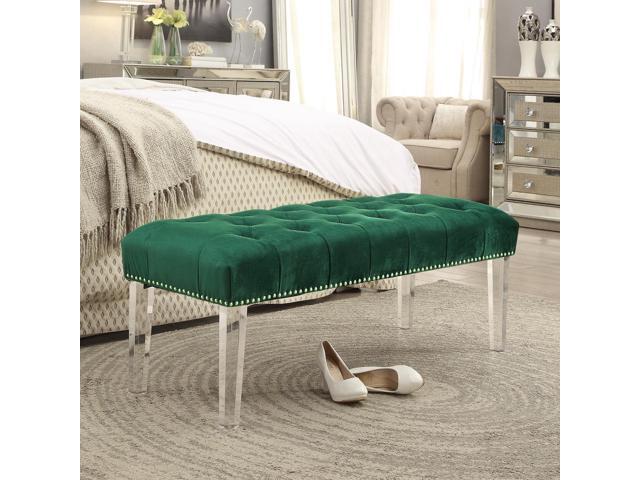 Boylen Green Velvet Upholstered Bench Modern Acrylic Legs