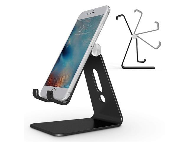 Adjule Cell Phone Stand Aluminum Desktop Cellphone With Anti Slip Base And Convenient Charging Port Fits All Smart Phones Black
