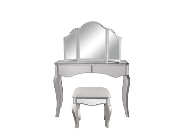 Elegant Decor Mf6 2014s Vanity Table Mirror Chair Hand Rubbed Antique Silver Newegg Com