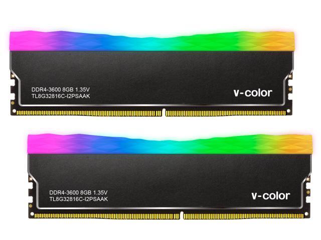 V-color Prism Plus RGB DDR4 3600MHz (PC4-28800) 16GB KIT (2x8GB) CL18 1.35V SK Hynix IC 1Gx8 Desktop Gaming Memory Ram Upgrade (Green&Purple) (TL8G36818C-I2PSKFPK)