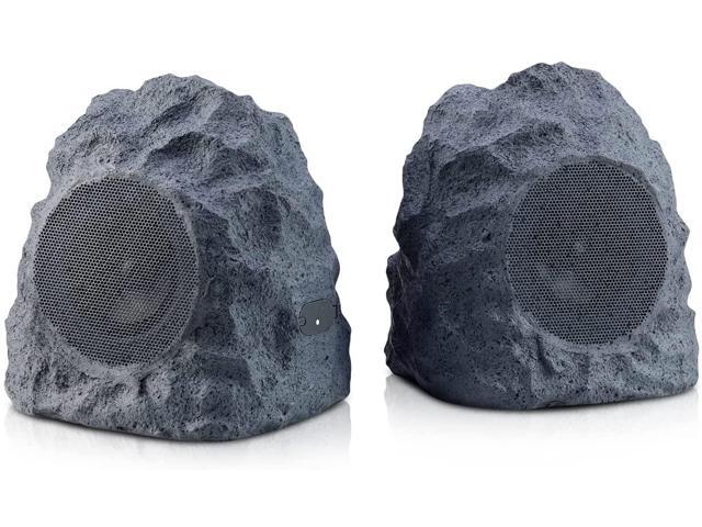 iHome Rechargeable Bluetooth Outdoor Rock Speaker Set of 2 Gray with TWS Linking