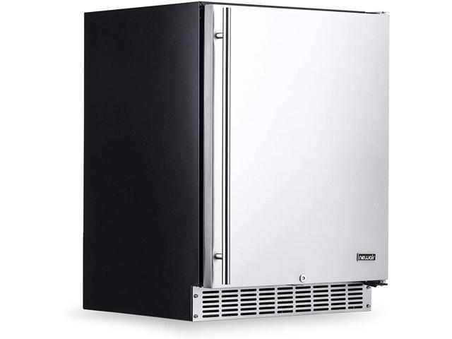 NewAir 24" Outdoor Beverage Refrigerator With Weatherproof Stainless Steel and Auto-Closing Fridge Door | 160 Can Capacity | Built-In or Freestanding Outdoor Fridge