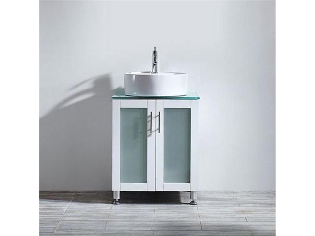 Vinnova 745024 Wh Wg Nm Tuscany 24 In Vanity White With Glass Countertop Vessel Sink Without Mirror Newegg Com
