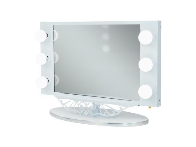 White Vanity Girl Starlet Lighted Mirror With Optic Glass And White Vanity Girl Starlet Lighted Mirror With Optic Glass And 6 Cosmetic Light Bulbs Around