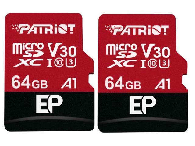 Combo: (2x) Patriot Memory 64GB MicroSDXC Memory Card with Adapter, Reads 100 MB/s, Writes 80 MB/s