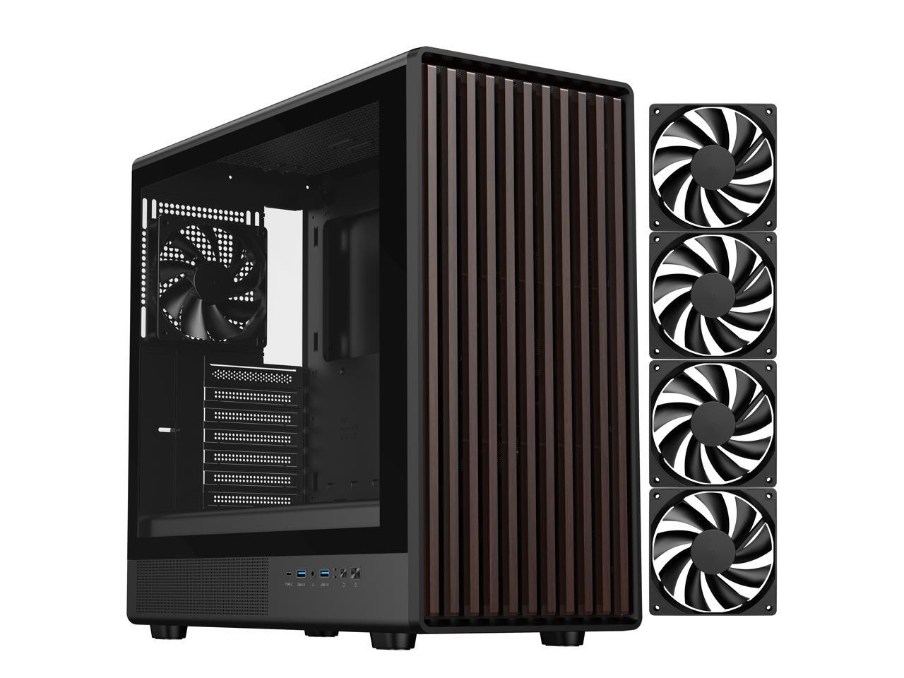 DIYPC DIY-ATX08-Wood Black USB3.0 /Type C ATX Mid Tower Gaming Computer Case w/ - Afbeelding 1 van 5