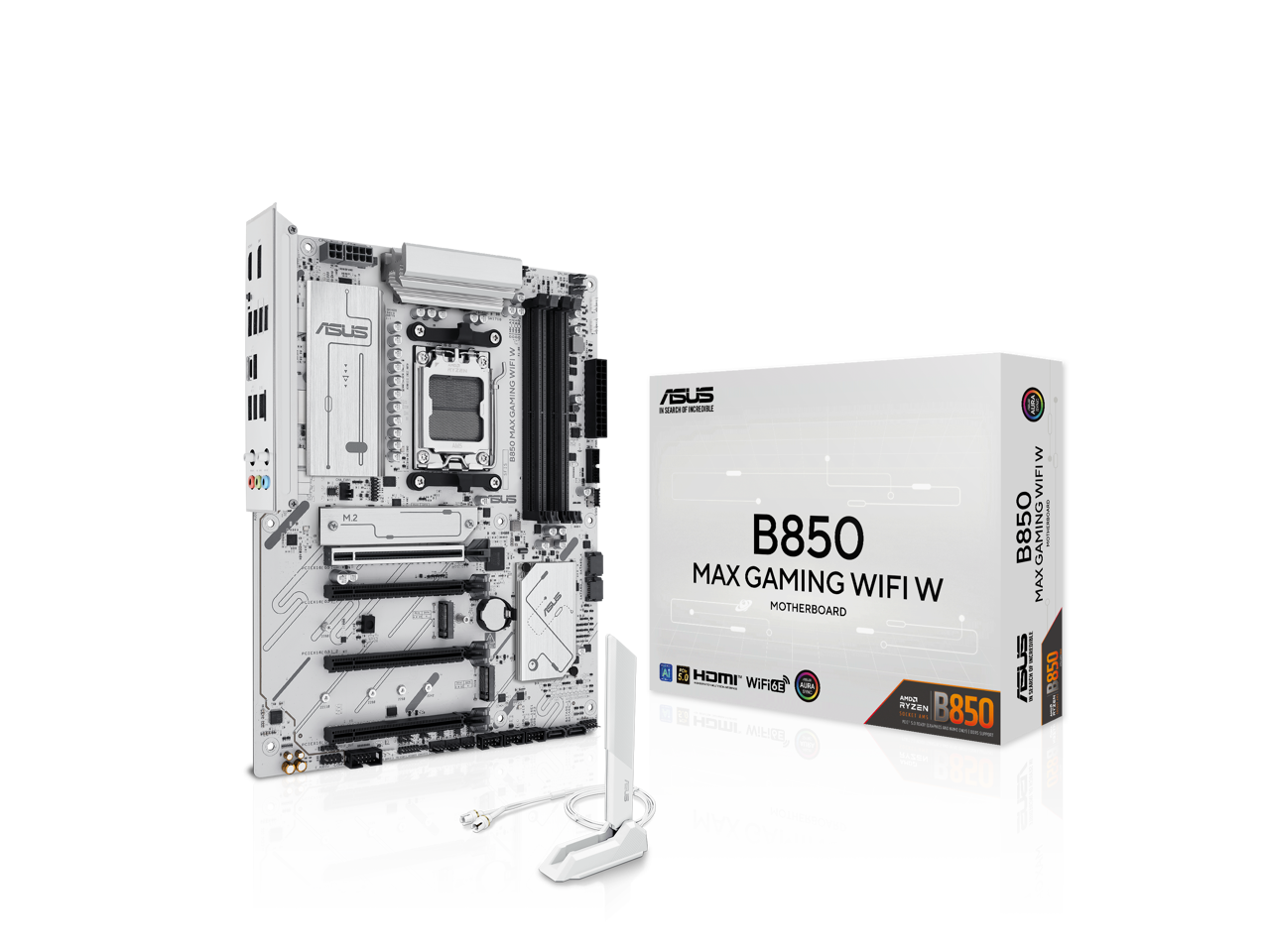 美品 FSP MX-V PLUS 5AX SOF ASUS B850 MAX GAMING WIFI W - AMD AM5 ATX Motherboard, White