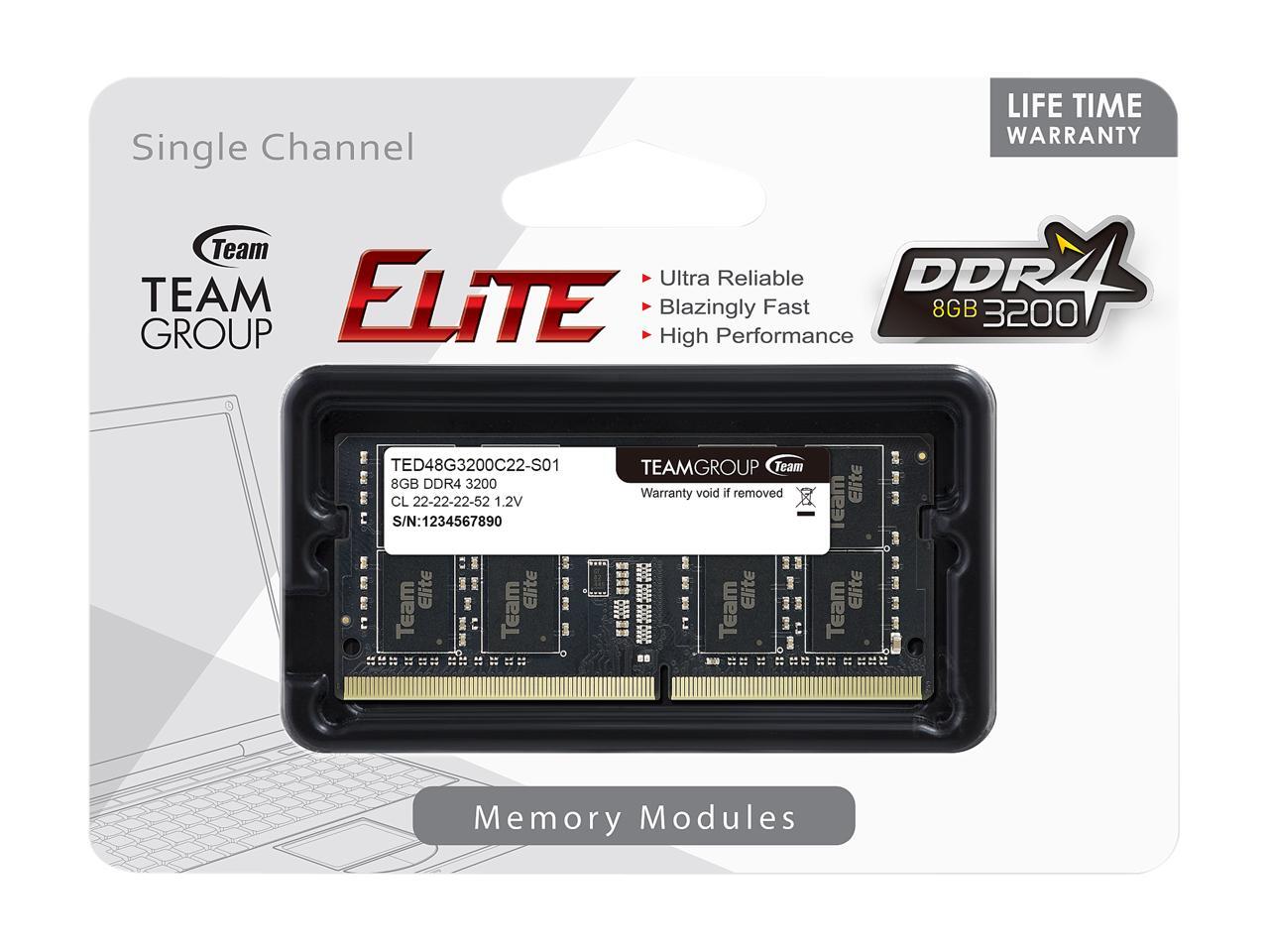 Team Elite 8GB 260-Pin DDR4 SO-DIMM DDR4 3200 (PC4 25600) Laptop