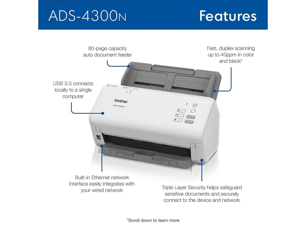 Brother ADS4300N 24 bit Dual CIS 600 x 600 dpi Sheet Fed Professional Desktop - 第 3/5 張圖片