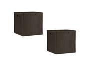 Suncast 60 Gallon Resin Wicker Design Cube Shape Storage Deck Box, Java, 2 Pack